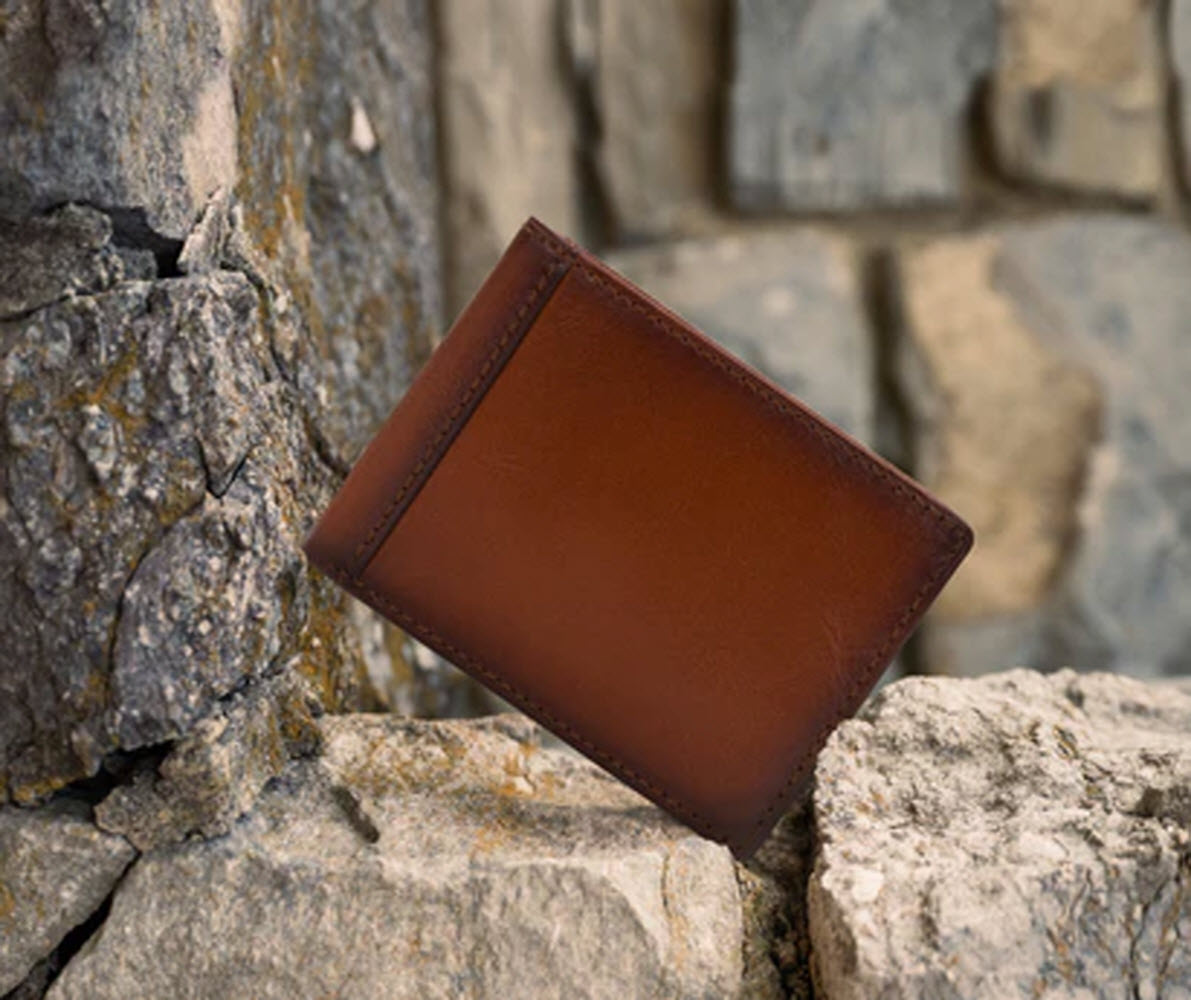Style N Craft Men's Brown Bifold Passcase Leather Wallet With ID Window Flap