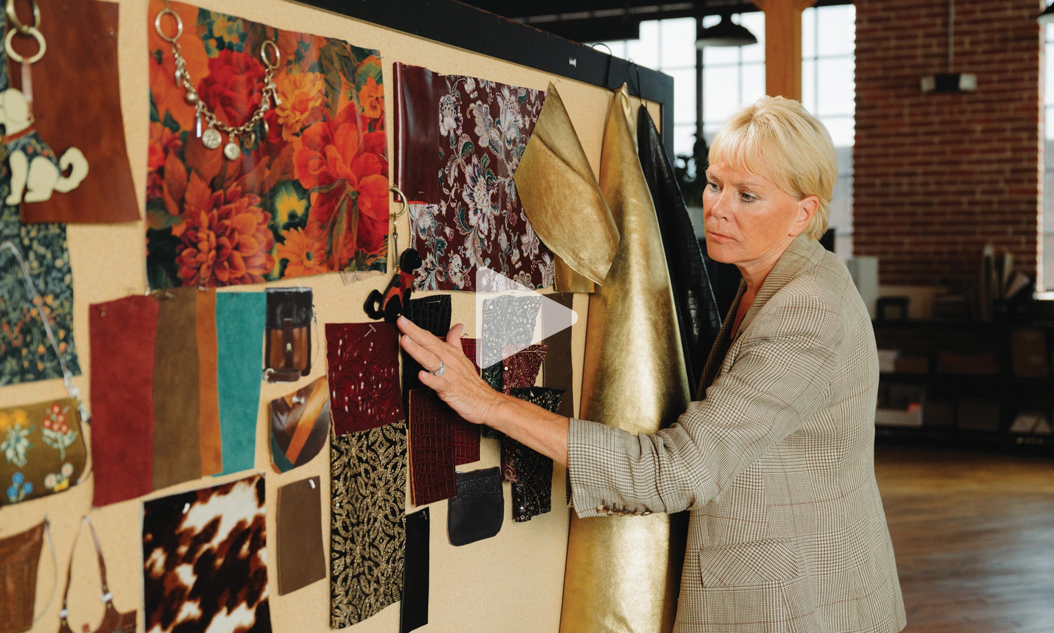 Patricia Nash at design board, showcasing the creative process behind artisan leather accessories