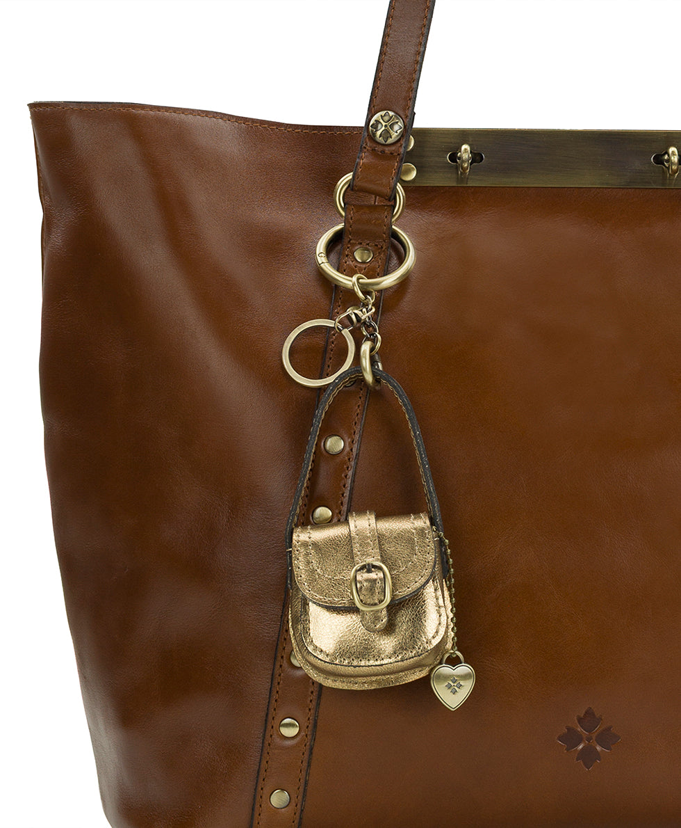 Female - Micro Barcelona Bag Charm - Vintage Distressed Metallic - antique gold - by Patricia Nash - View 4 of 4