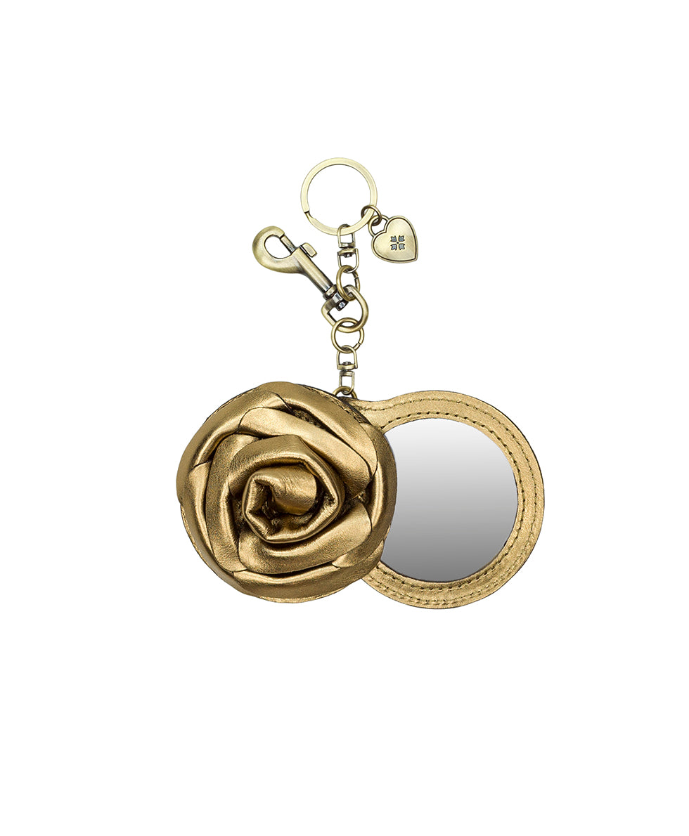 Female - Rose Mirror Bag Charm - Vintage Distressed Metallic - antique gold - by Patricia Nash - View 3 of 4