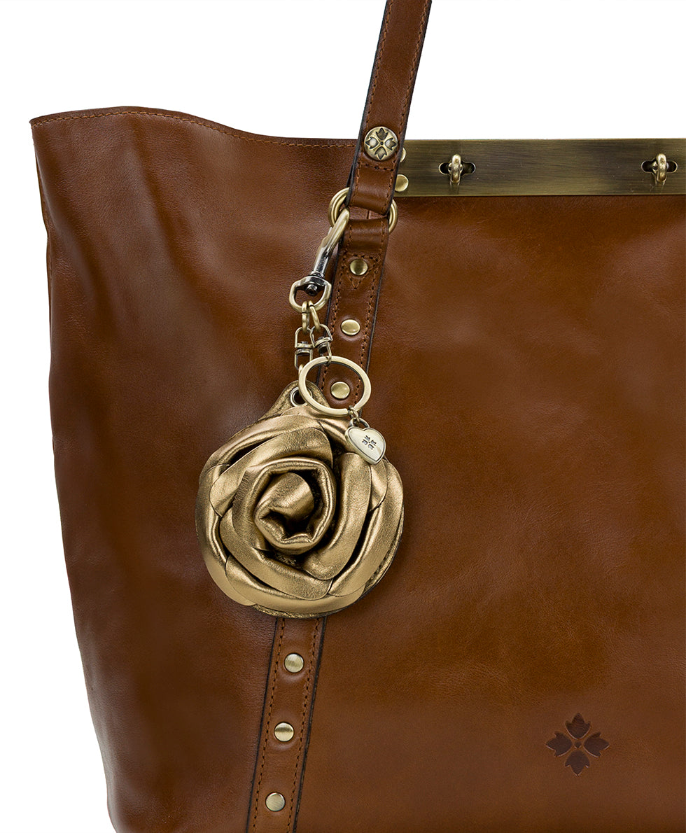 Female - Rose Mirror Bag Charm - Vintage Distressed Metallic - antique gold - by Patricia Nash - View 4 of 4