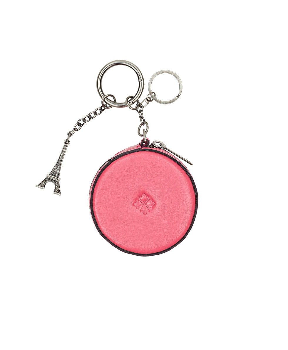 Macaroon Zip Around Bag Charm - Vintage Distressed Leather