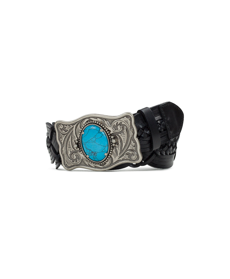 Patricia Nash Roseanna Stone Buckle Tooled Leather Belt-Turquoise-M 36\