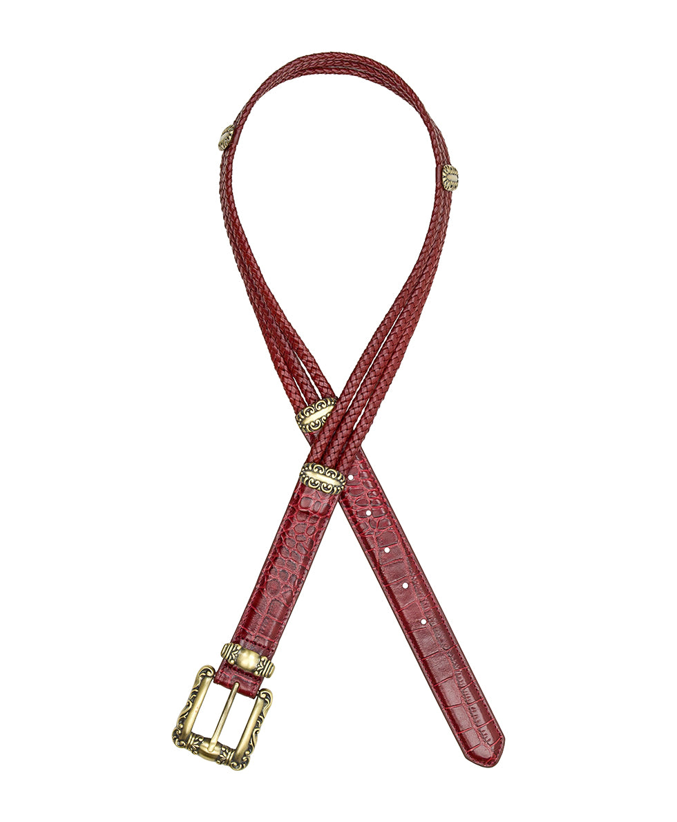 Vintage Red Leather Belt Croco Gold Buckle Burgundy Maroon Red Bijan Leather Vintage Belt With Gold  main image 4