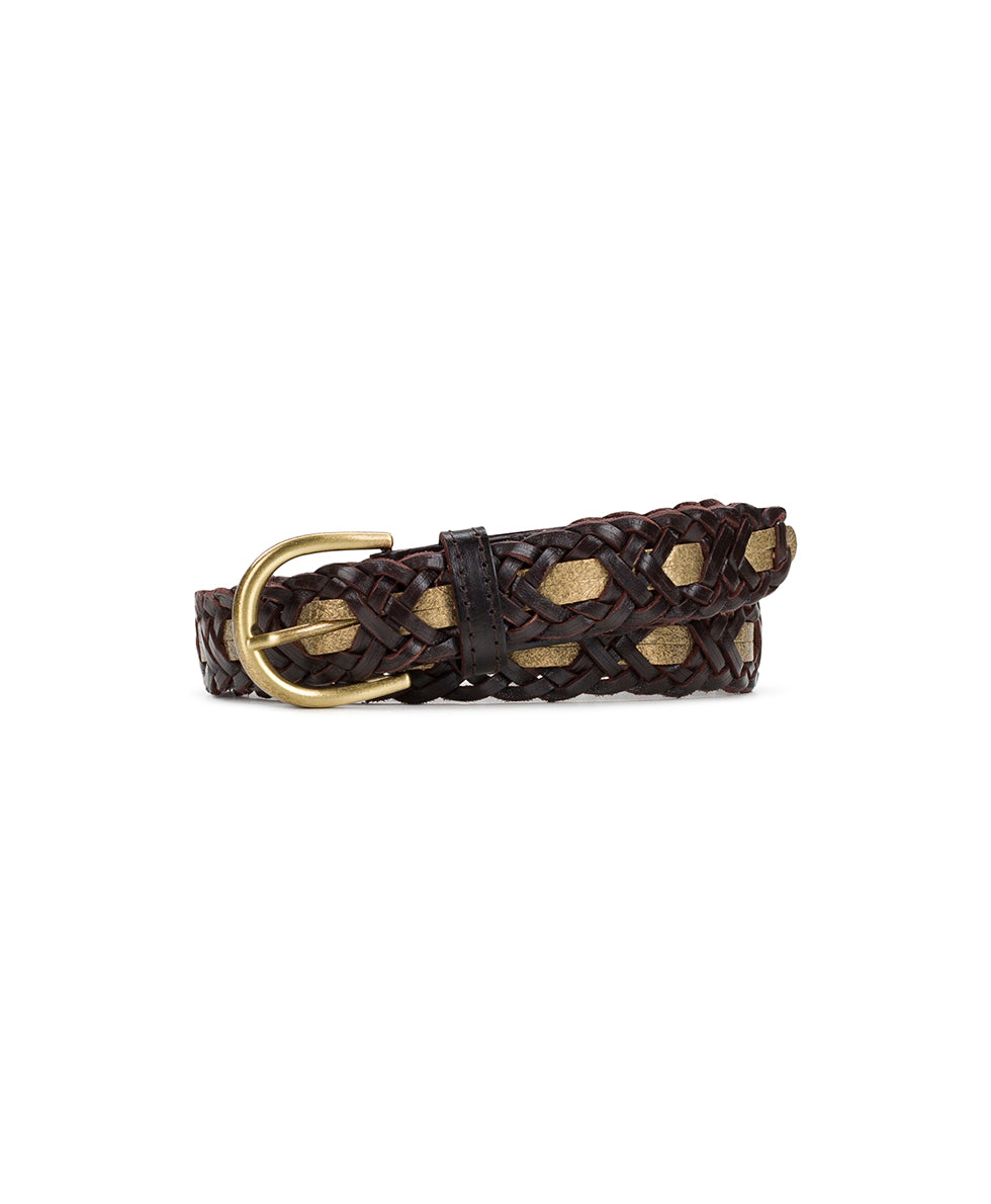 Patricia Nash Woven Leather Circles Brown Belt with Brass Buckle Size Large Melissa Belt - Braided Stitched — Cognac – Patricia Nash main image 3