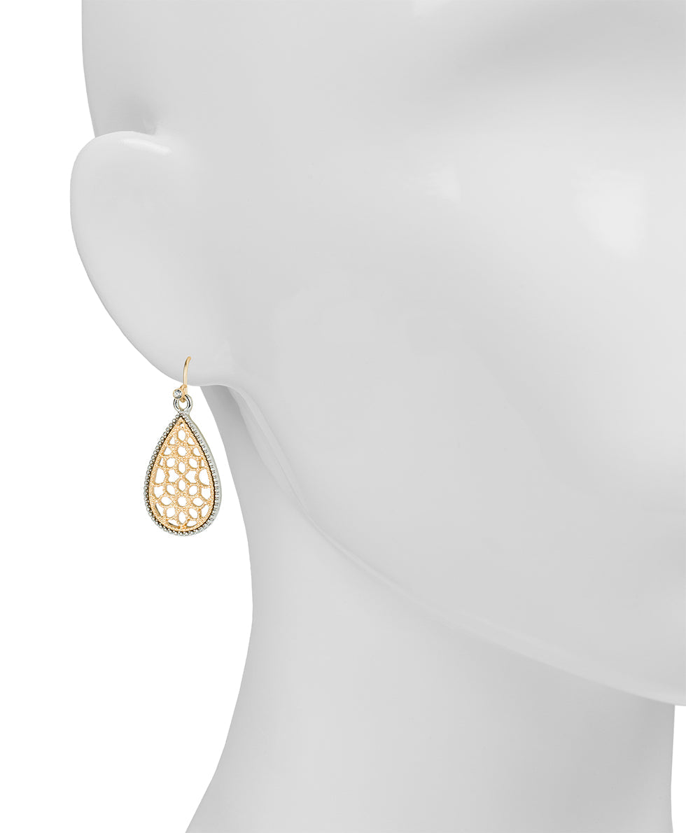Tear Drop Earrings - Venetian Lace - matte gold / antique silver - by Patricia Nash - View 2 of 2
