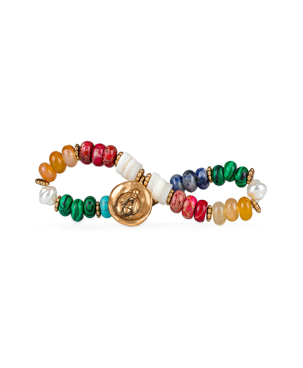 Bee Drop Stretch Bracelet - World Bead - antique gold - by Patricia Nash - View 2 of 4