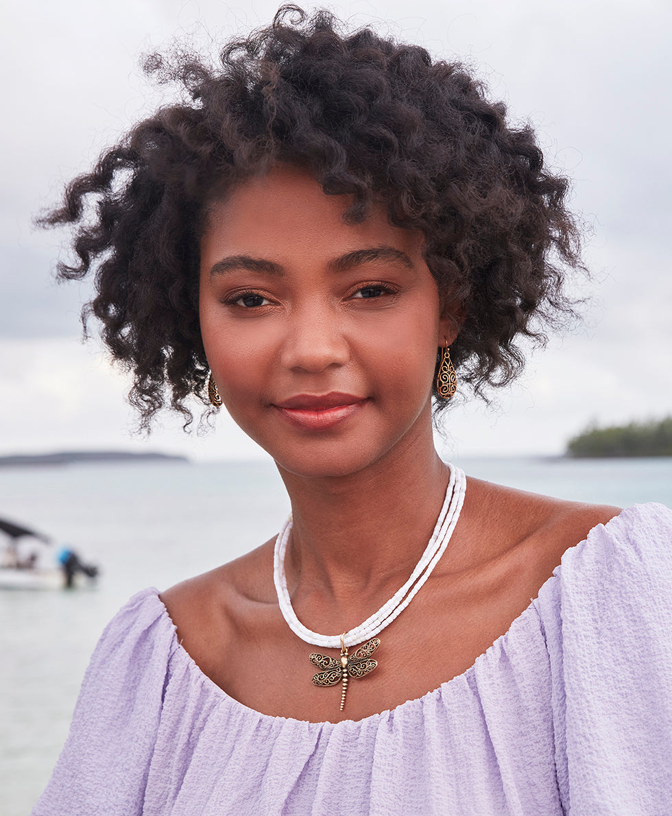 Dragonfly Pendant - Filigree & Flowers - antique gold - by Patricia Nash - View 4 of 4