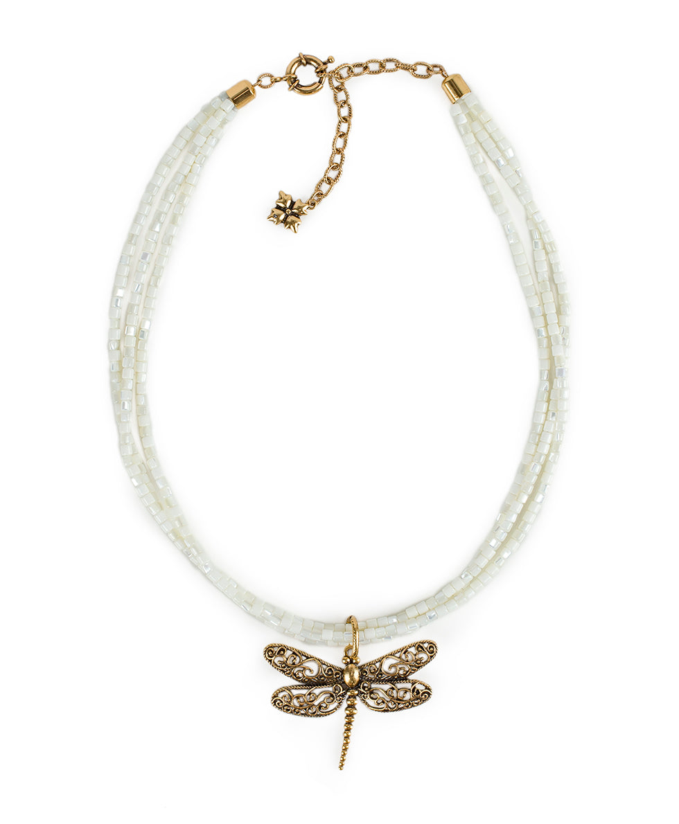 Dragonfly Pendant - Filigree & Flowers - antique gold - by Patricia Nash - View 2 of 4