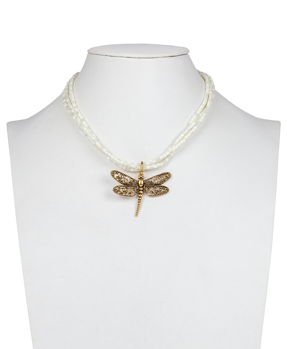 Dragonfly Pendant - Filigree & Flowers - antique gold - by Patricia Nash - View 3 of 4