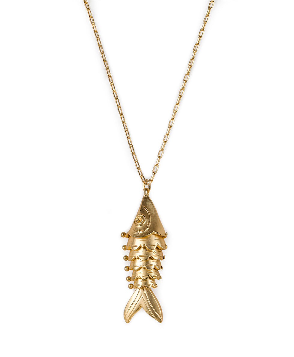Articulated Fish Pendant Necklace - Natural Wonders - egyptian-gold - by Patricia Nash - View 1 of 3