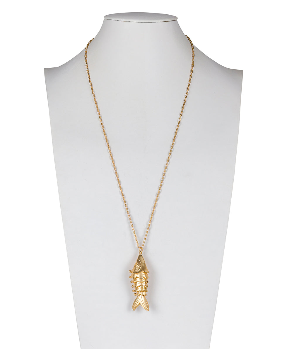 Articulated Fish Pendant Necklace - Natural Wonders - egyptian-gold - by Patricia Nash - View 2 of 3