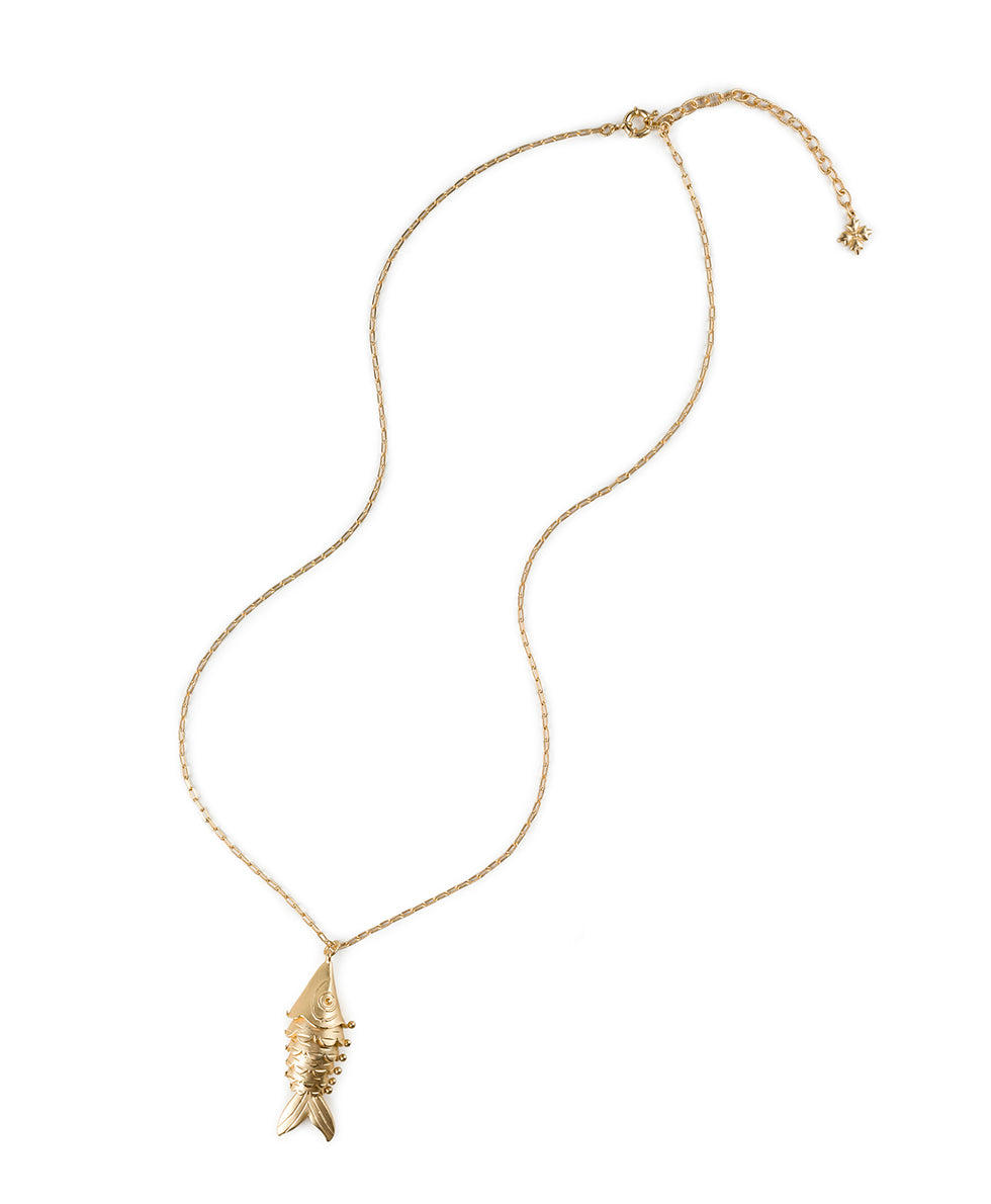 Articulated Fish Pendant Necklace - Natural Wonders - egyptian-gold - by Patricia Nash - View 3 of 3