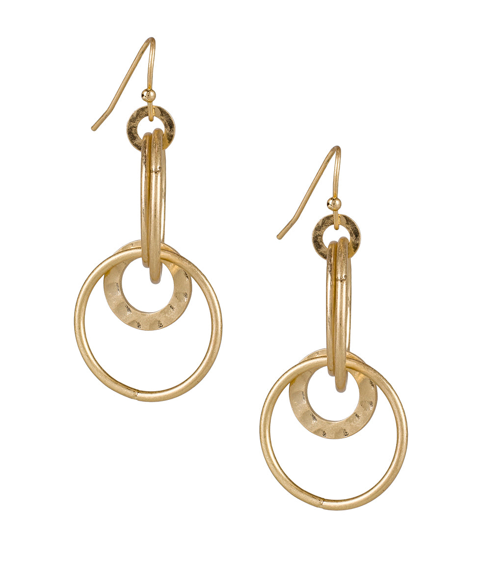 Multi Ring Drop Earrings - Hammered Link