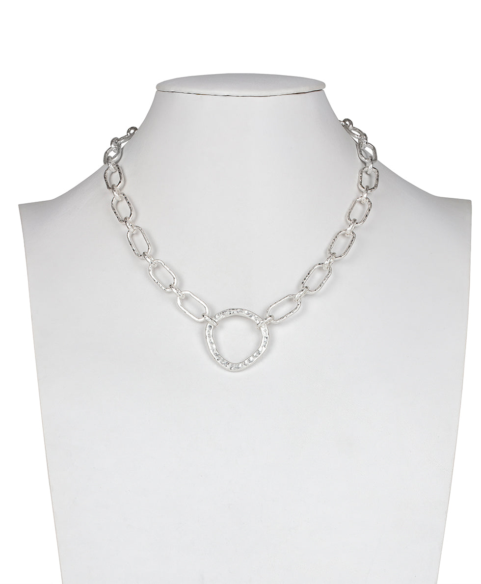 Female - Ring Necklace - Hammered Marquise - silver ox - by Patricia Nash - View 3 of 3