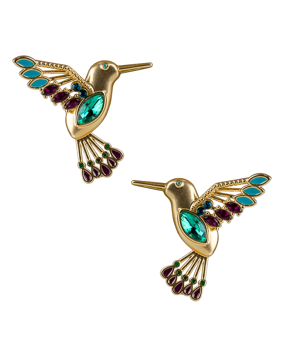 Female - Multi Jeweled Hummingbird Post Earrings - Hummingbird - matte gold - by Patricia Nash - View 1 of 2