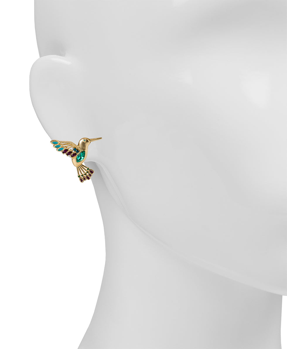 Female - Multi Jeweled Hummingbird Post Earrings - Hummingbird - matte gold - by Patricia Nash - View 2 of 2
