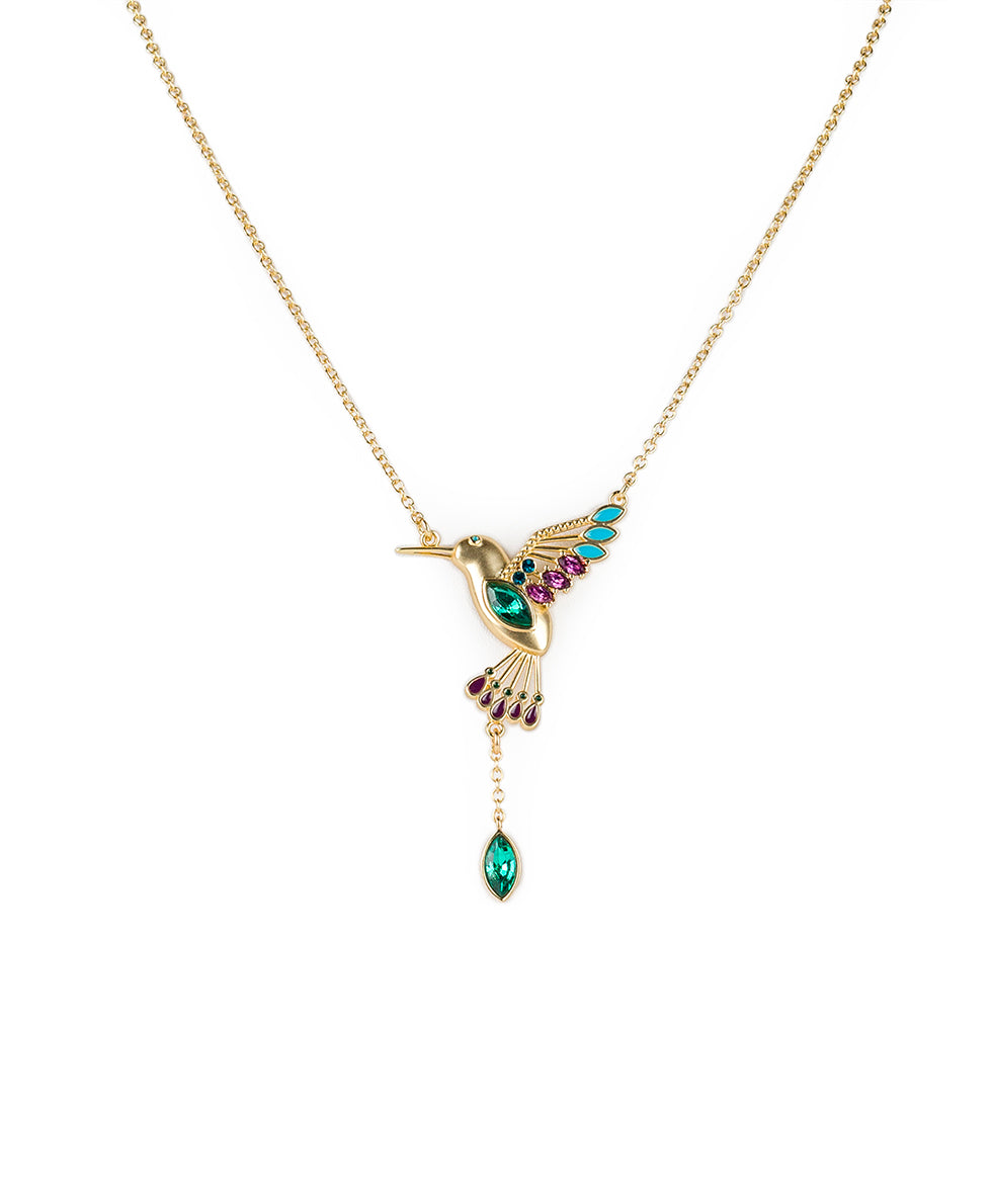 Female - Small Multi Hummingbird Necklace - Hummingbird - matte gold - by Patricia Nash - View 1 of 4