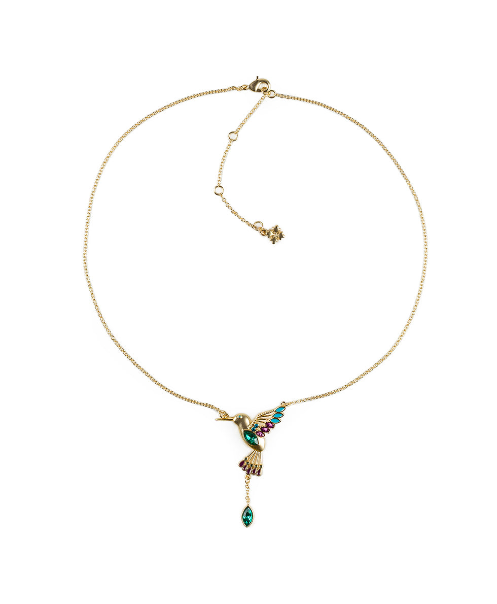 Female - Small Multi Hummingbird Necklace - Hummingbird - matte gold - by Patricia Nash - View 2 of 4