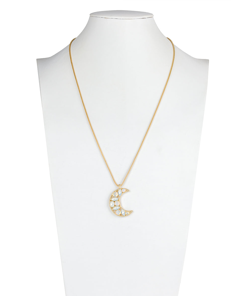 Moon Stone Pendant Necklace - Celestial - egyptian gold - by Patricia Nash - View 3 of 5