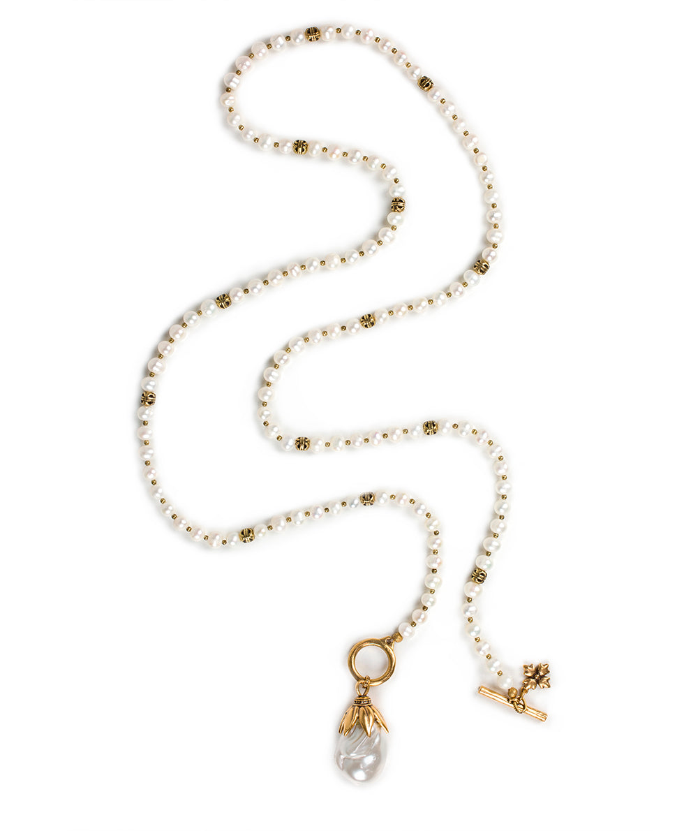 Pearl Drop Adjustable Necklace - Autumn Pearl Collection - antique gold - by Patricia Nash - View 4 of 5