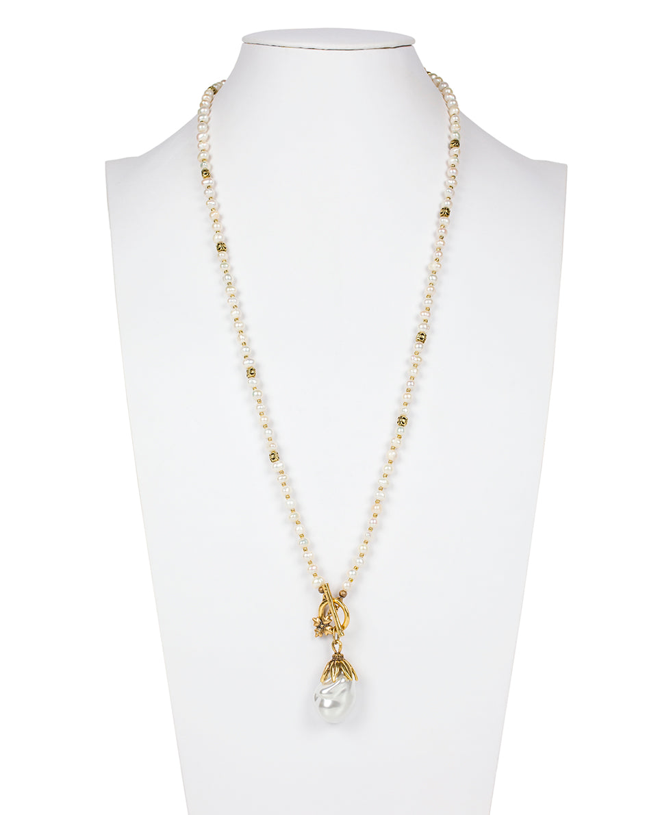 Pearl Drop Adjustable Necklace - Autumn Pearl Collection - antique gold - by Patricia Nash - View 3 of 5