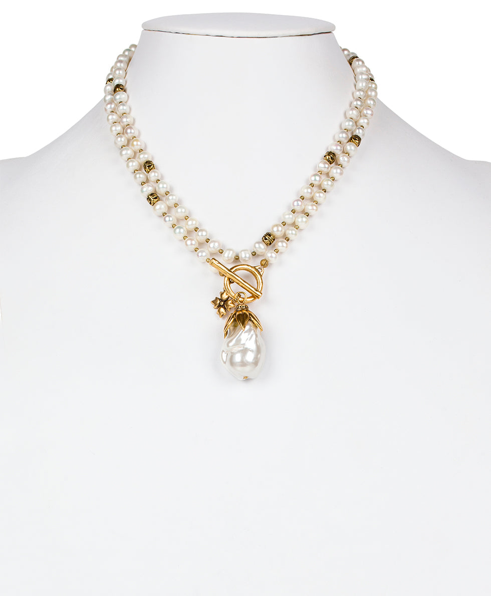 Pearl Drop Adjustable Necklace - Autumn Pearl Collection - antique gold - by Patricia Nash - View 2 of 5