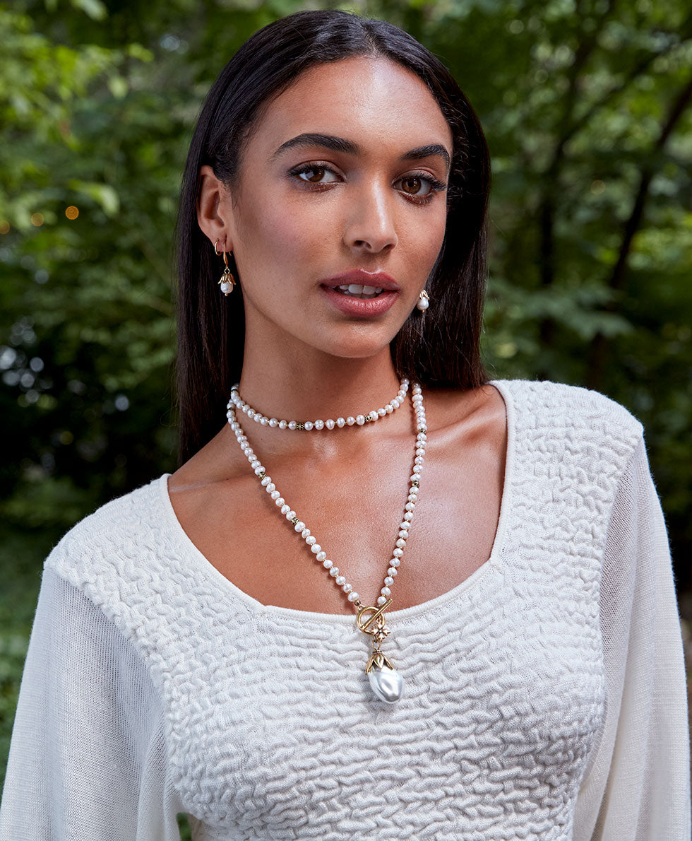 Pearl Drop Adjustable Necklace - Autumn Pearl Collection - antique gold - by Patricia Nash - View 5 of 5