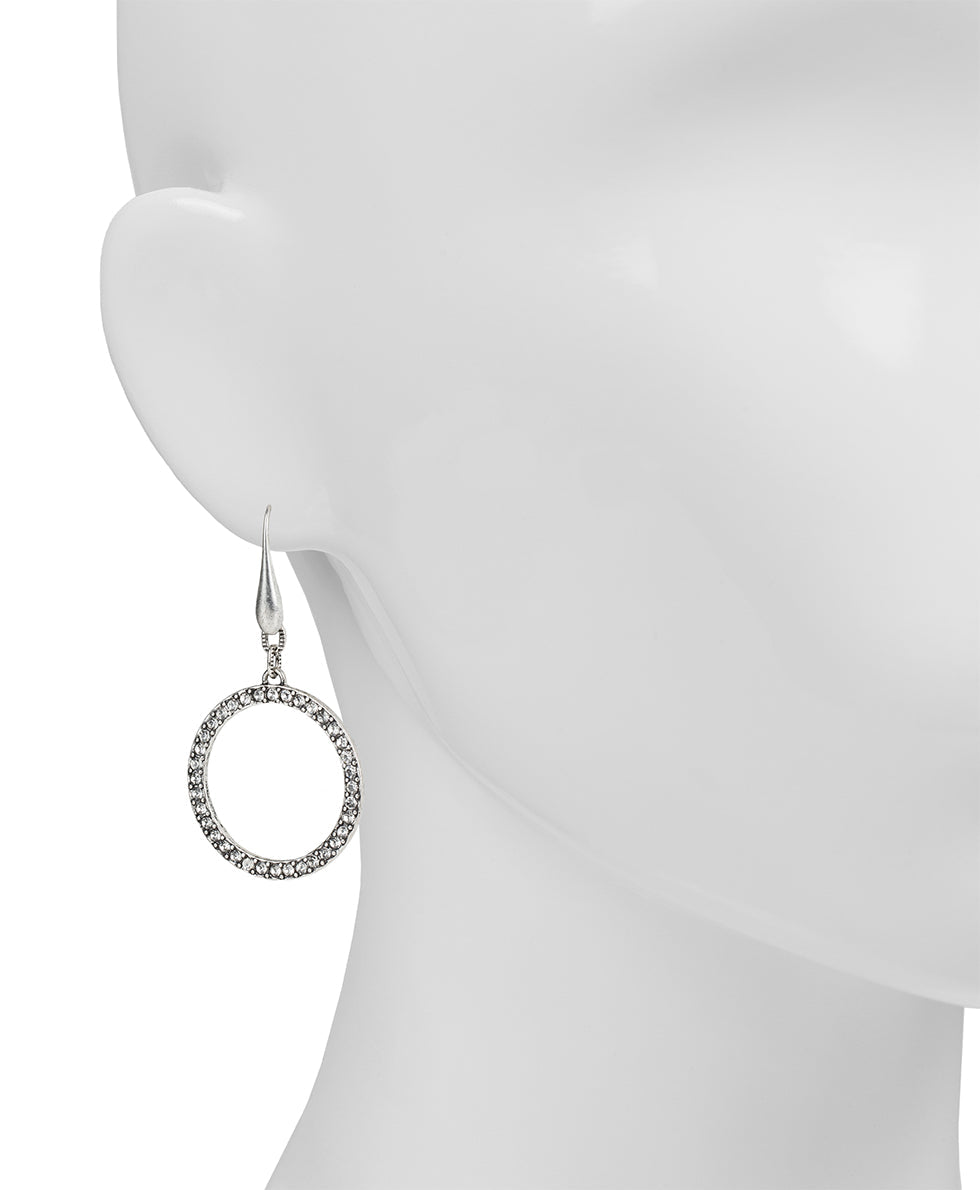 Pave Circle Drop Earrings - Not So Basics - silver ox - by Patricia Nash - View 2 of 9