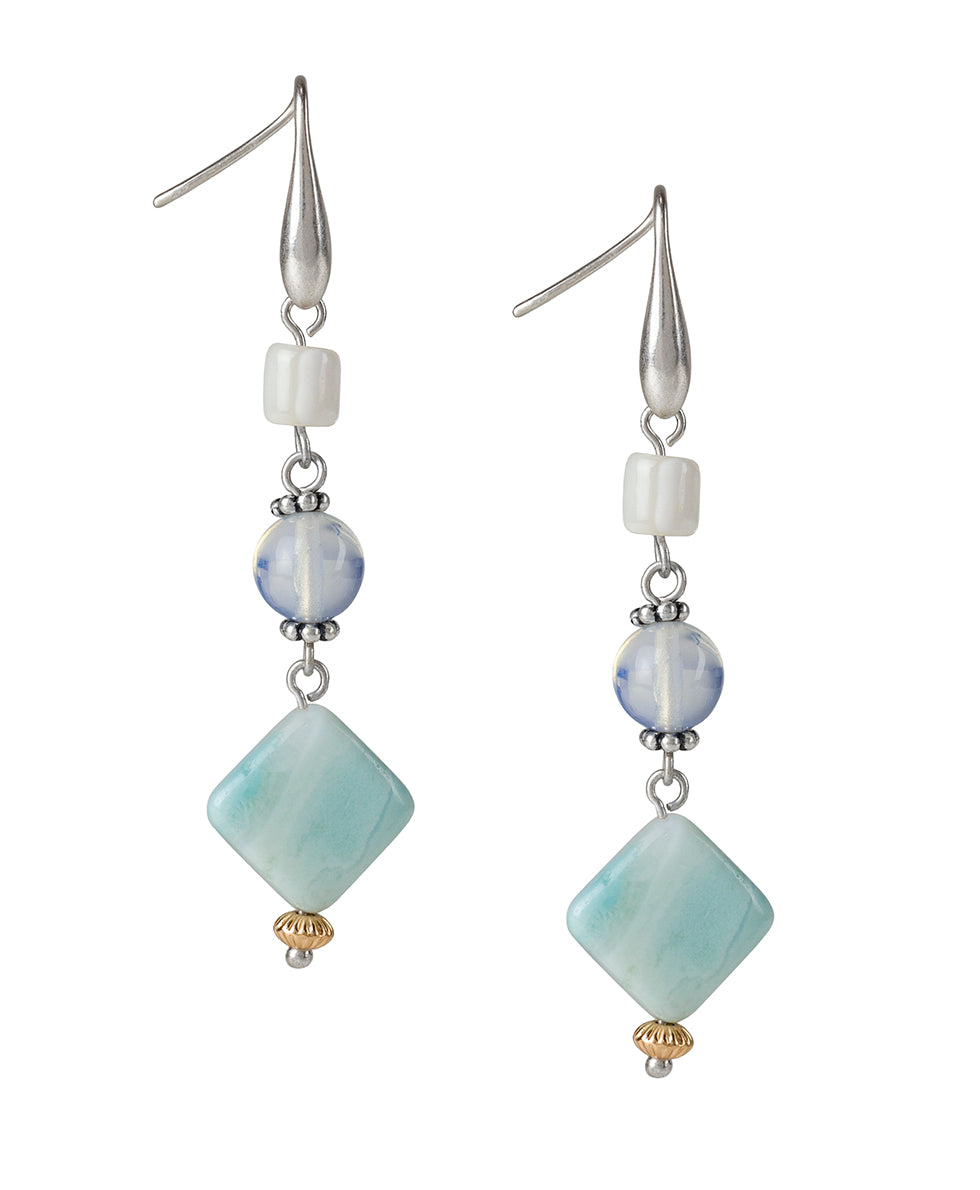 Diamond Double Drop Earrings - Eclectic Bead - silver ox / egyptian gold - by Patricia Nash - View 1 of 2