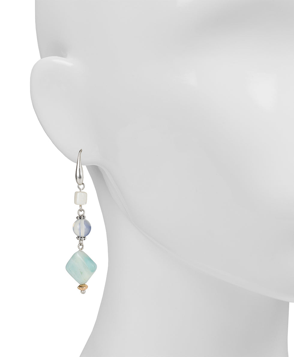 Diamond Double Drop Earrings - Eclectic Bead - silver ox / egyptian gold - by Patricia Nash - View 2 of 2
