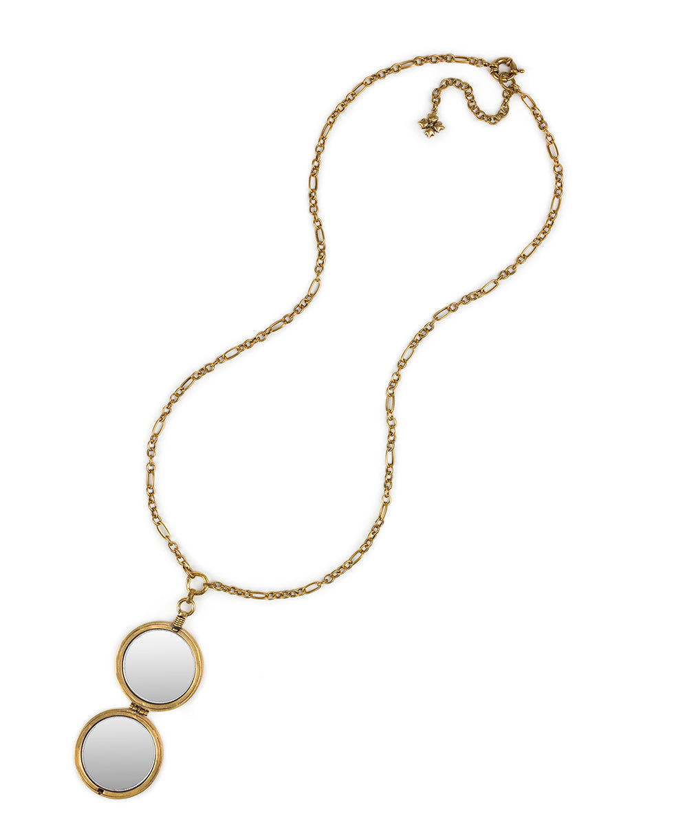 Female - Compass Necklace - Compass Compact - antique gold / silver ox - by Patricia Nash - View 3 of 4