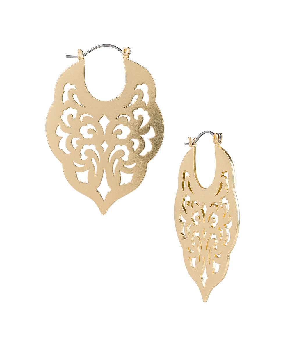 Gypsy Hoop Earrings  - Renaissance Laser Cut - matte gold - by Patricia Nash - View 1 of 8