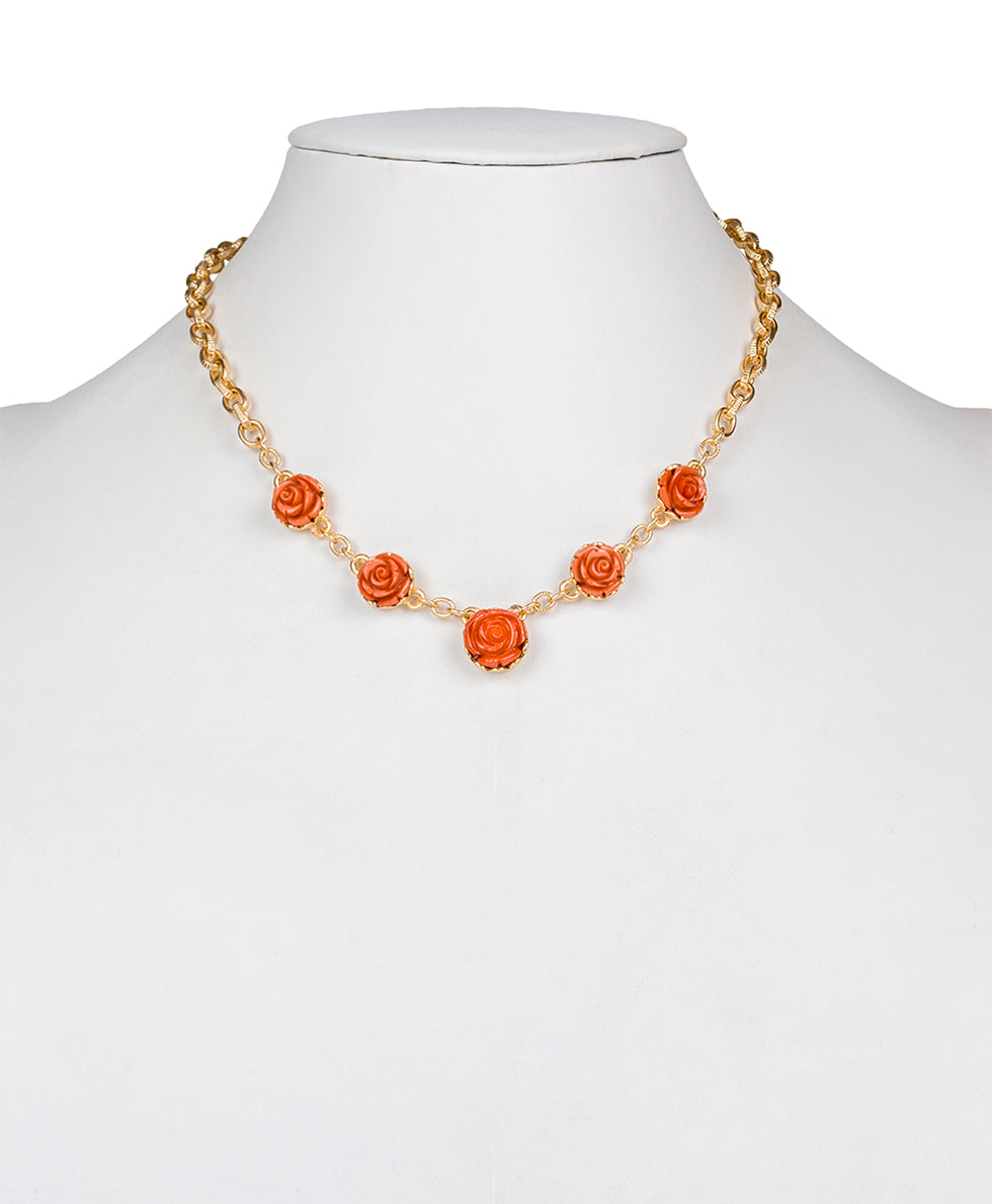 Carved Rose Link Necklace - Filigree and Flowers - egyptian gold - by Patricia Nash - View 2 of 2