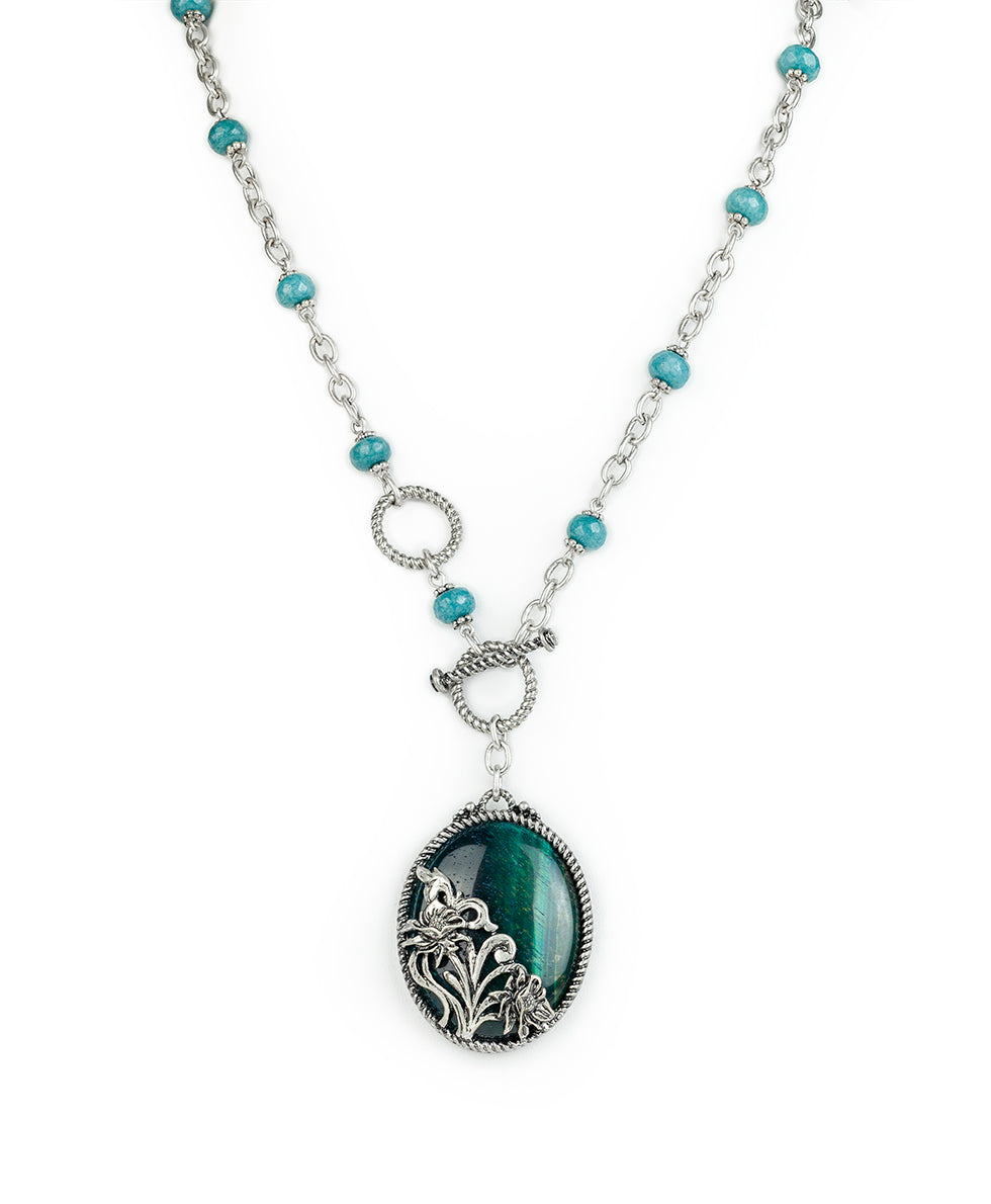 Female - Flower Toggle Pendant - Tooled Flower - silver ox - by Patricia Nash - View 1 of 4