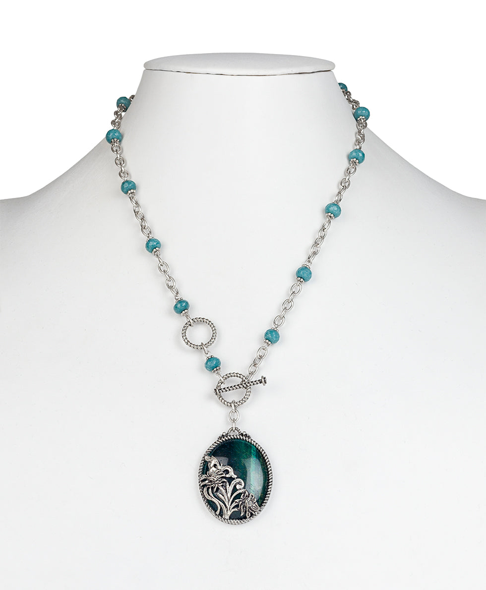Female - Flower Toggle Pendant - Tooled Flower - silver ox - by Patricia Nash - View 4 of 4