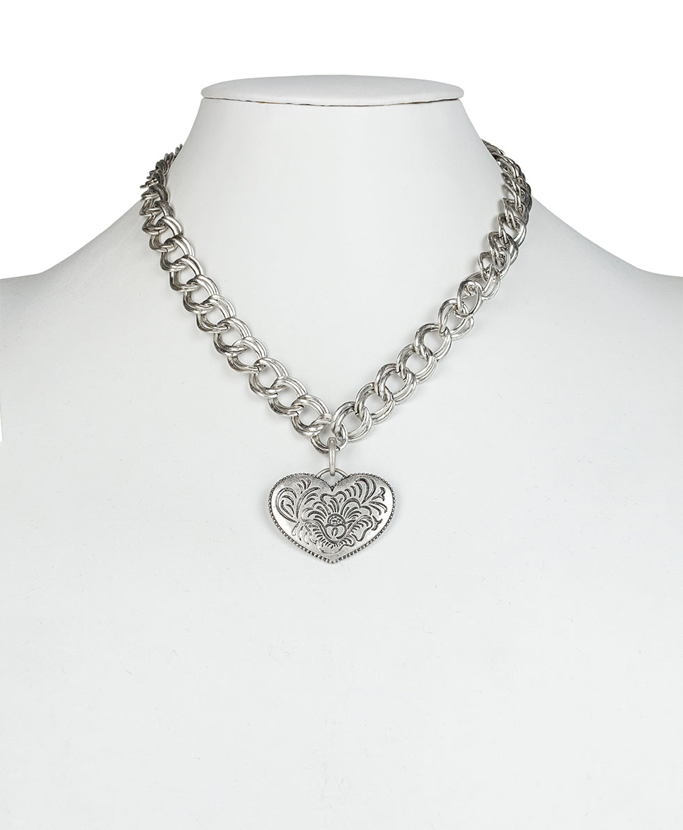 Female - Removable Heart Pendant - Etched Rose - silver ox - by Patricia Nash - View 2 of 3