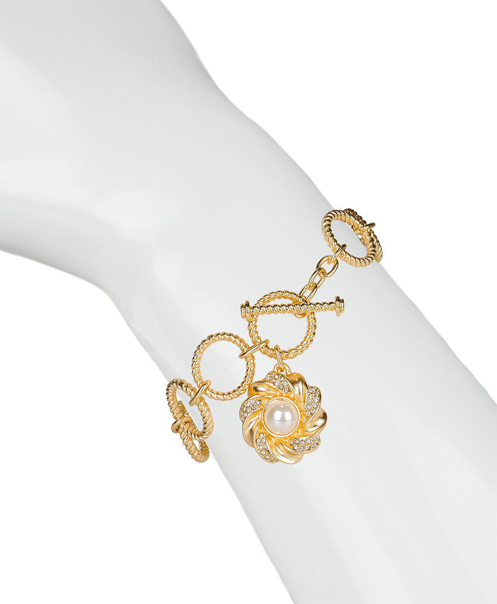 Female - Twist Ring Toggle Bracelet - Rope Ring - matte gold - by Patricia Nash - View 3 of 3