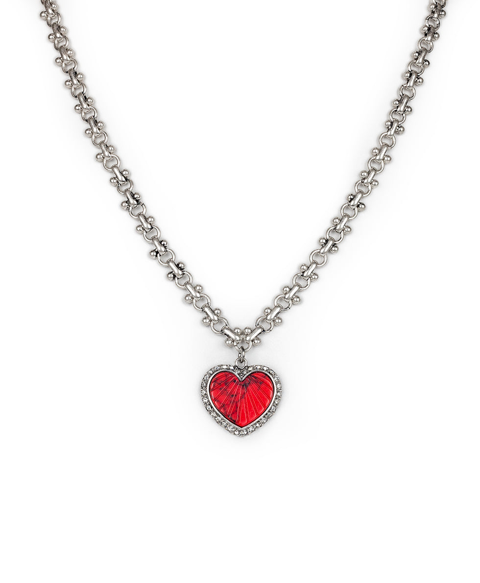 Female - Heart Pendant Necklace - Lovely Stone - silver ox - by Patricia Nash - View 1 of 3