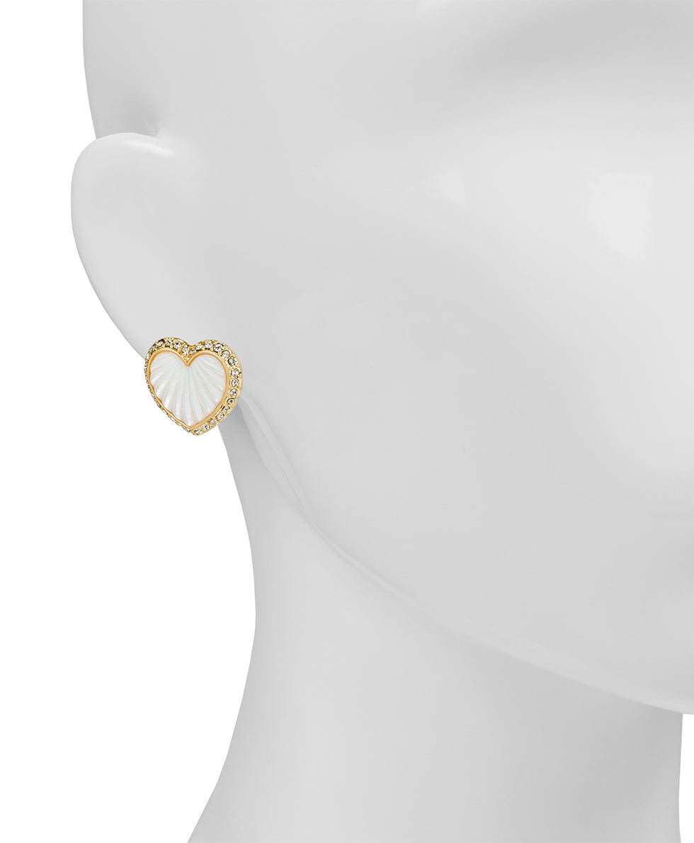 Female - Heart Button Clip Earrings - Lovely Stone - silver ox - by Patricia Nash - View 4 of 6