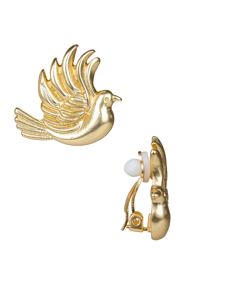 Female - Love Bird Button Clip Earrings - Love Birds - matte gold - by Patricia Nash - View 1 of 2
