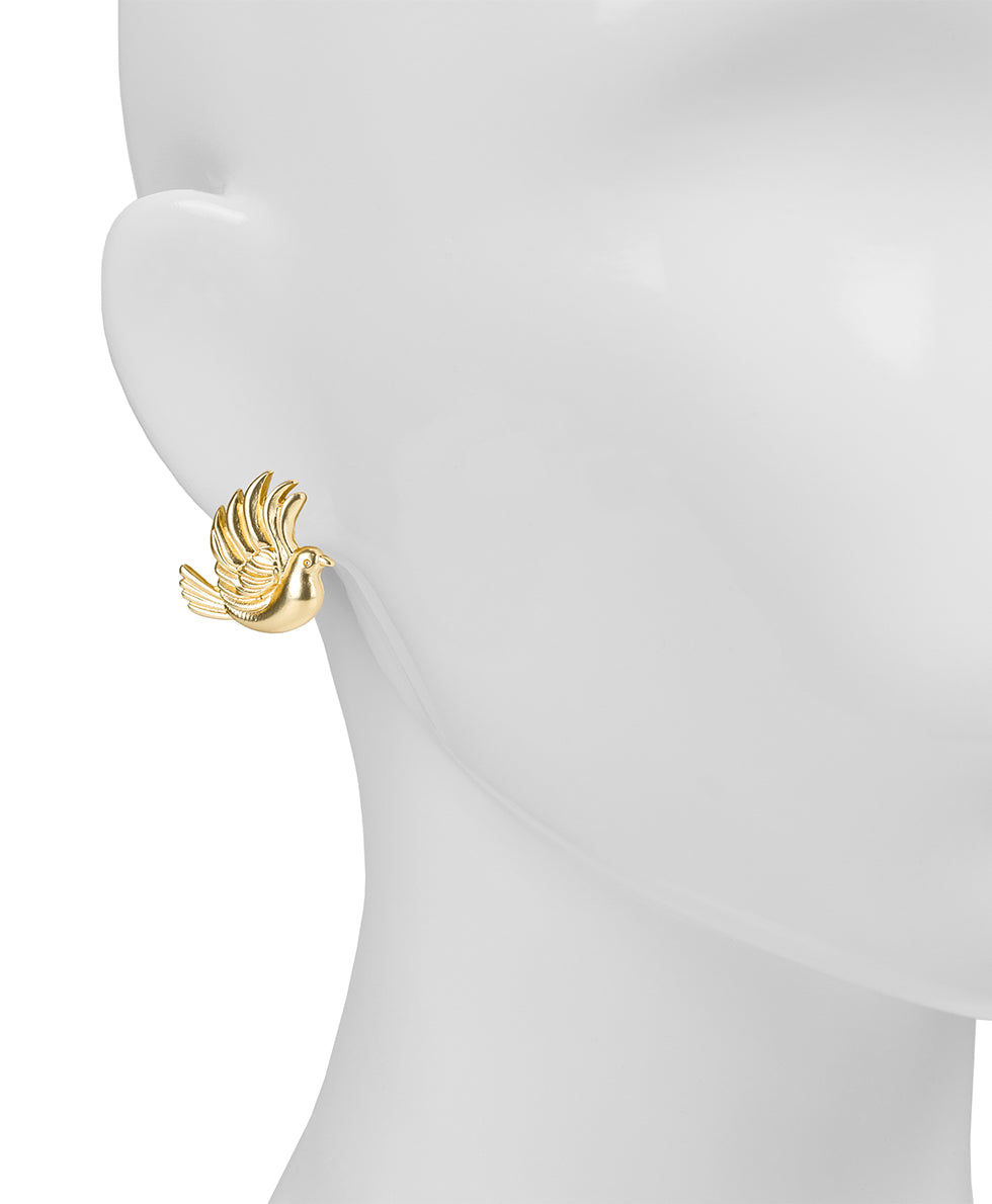 Female - Love Bird Button Clip Earrings - Love Birds - matte gold - by Patricia Nash - View 2 of 2