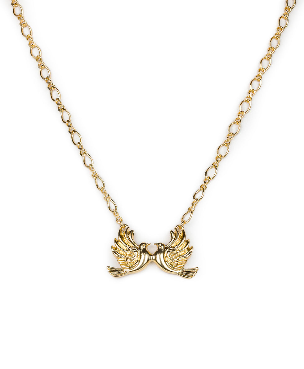 Female - Love Birds Pendant Necklace - Love Birds - matte gold - by Patricia Nash - View 1 of 3