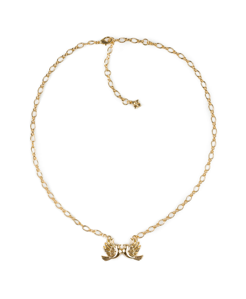 Female - Love Birds Pendant Necklace - Love Birds - matte gold - by Patricia Nash - View 2 of 3