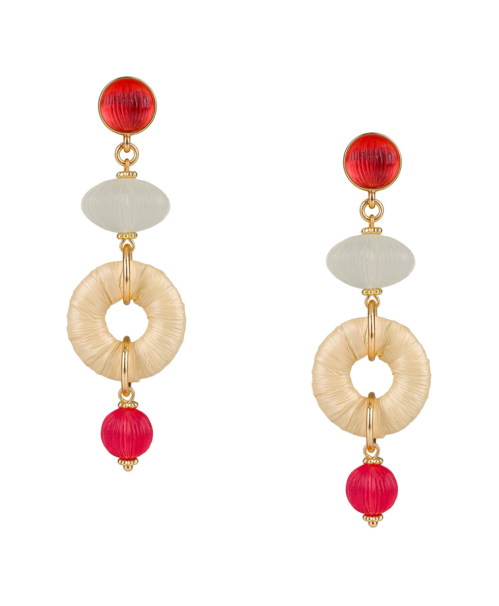 Female - Triple Drop Post Earrings - Raffia Wrapped - passion / natural - by Patricia Nash - View 1 of 6