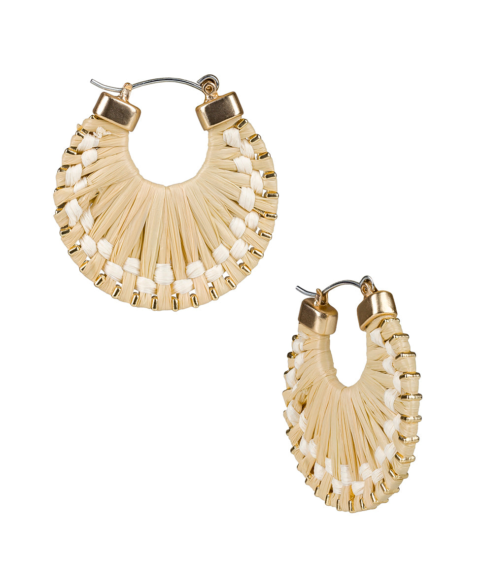 Female - Wrapped Ring Earrings - Raffia Wrapped - chalk white / natural - by Patricia Nash - View 1 of 3