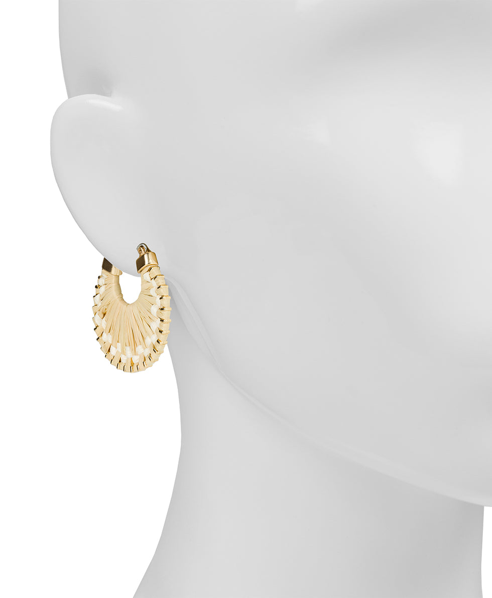Female - Wrapped Ring Earrings - Raffia Wrapped - chalk white / natural - by Patricia Nash - View 2 of 3
