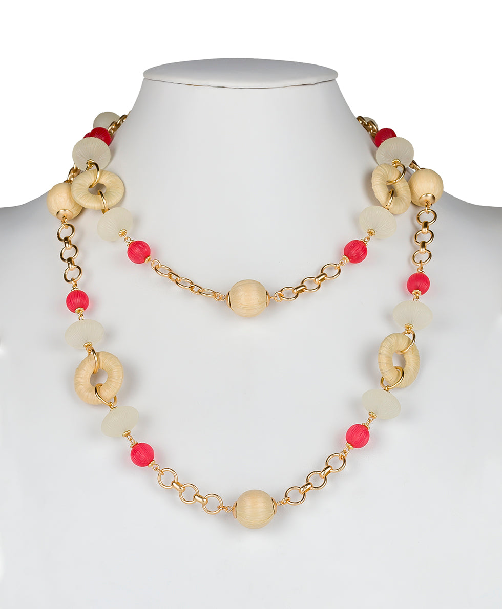 Female - Station Necklace - Raffia Wrapped - passion / natural - by Patricia Nash - View 4 of 11