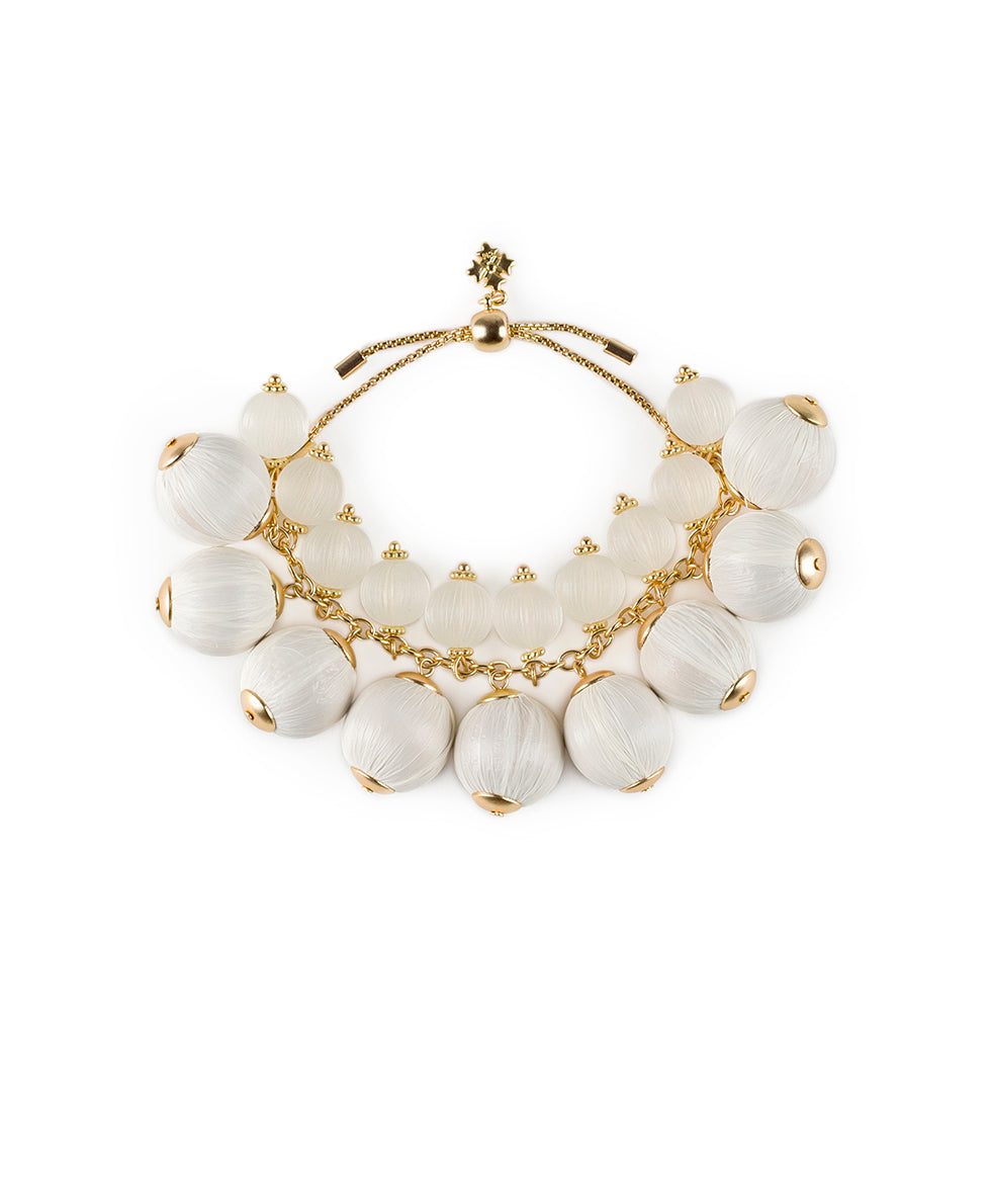 Female - Adjusted Multi Bead Bracelet - Raffia Beaded - chalk white / matte gold - by Patricia Nash - View 1 of 3