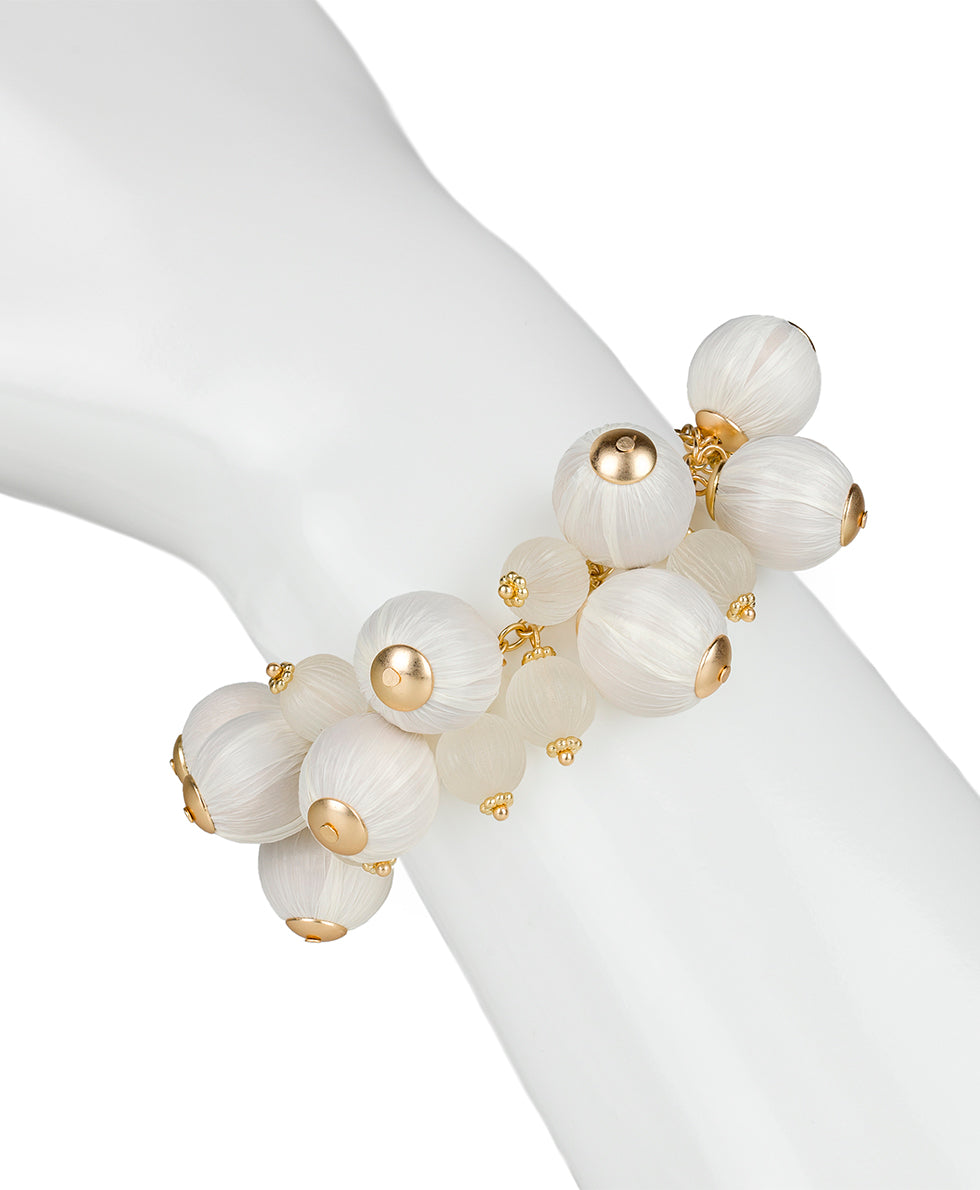 Female - Adjusted Multi Bead Bracelet - Raffia Beaded - chalk white / matte gold - by Patricia Nash - View 2 of 3